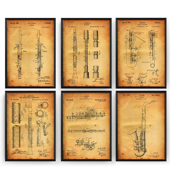 Woodwind Instrument Set Of 6 Patent Prints - Magic Posters