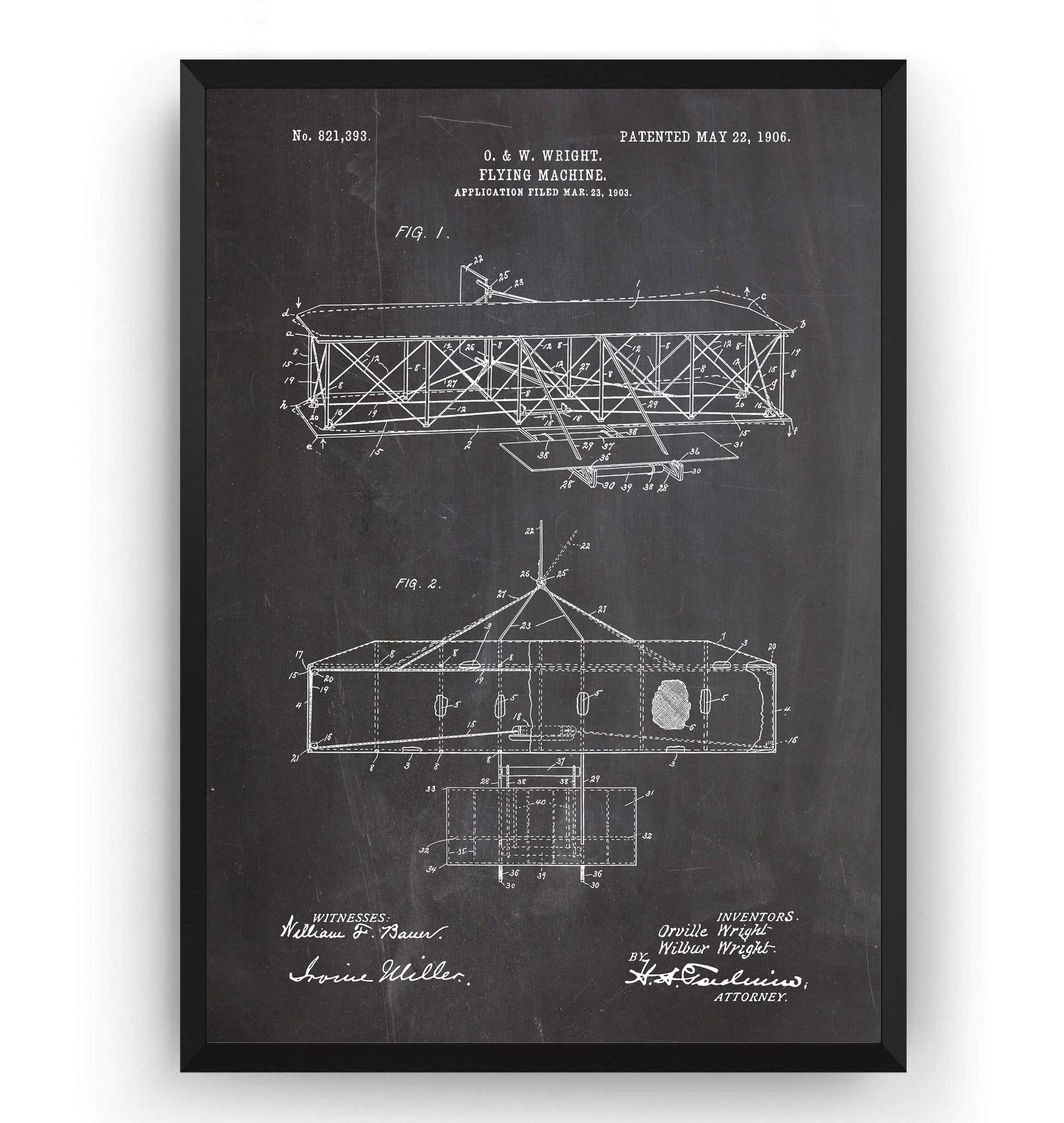 Wright Brothers Flying Machine 1906 Patent Print - Magic Posters