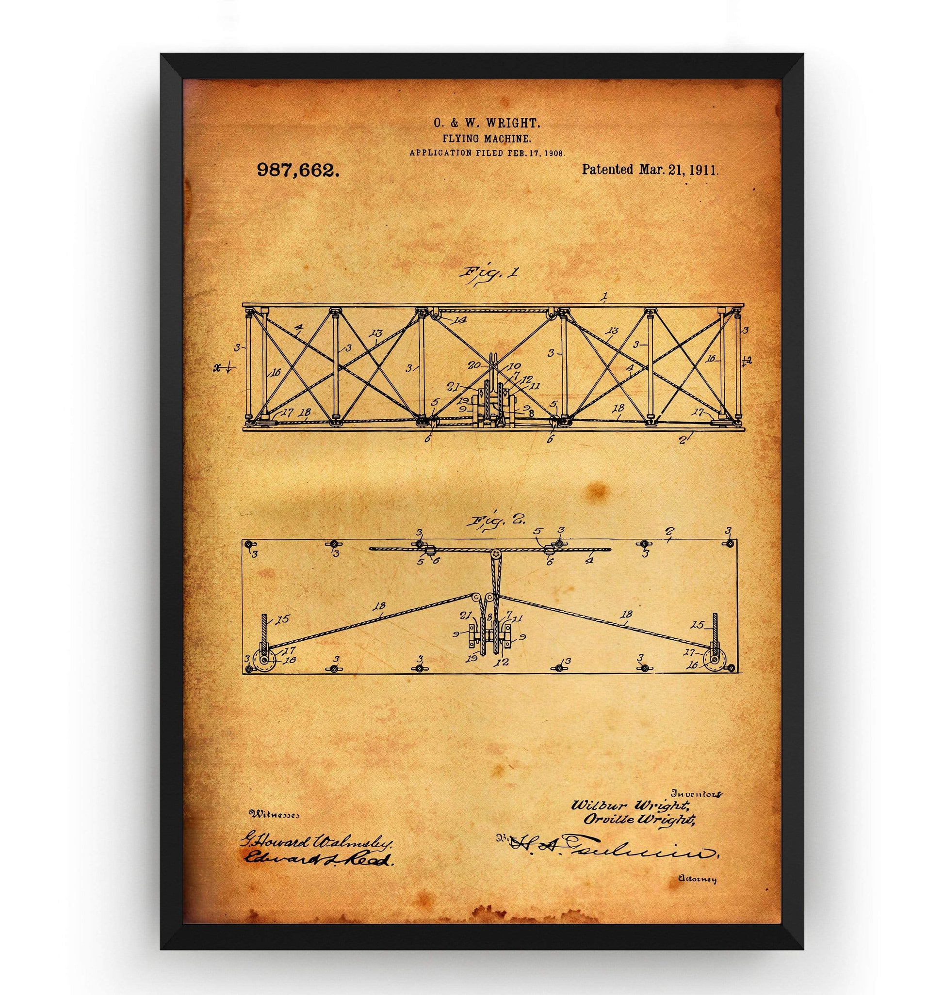 Wright Brothers Flying Machine 1911 Patent Print - Magic Posters