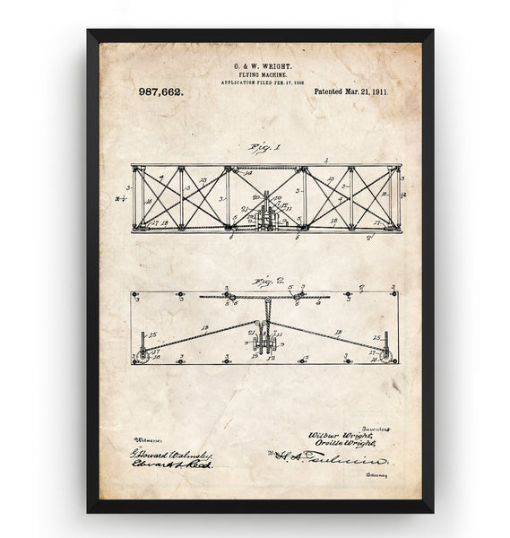 Wright Brothers Flying Machine 1911 Patent Print - Magic Posters
