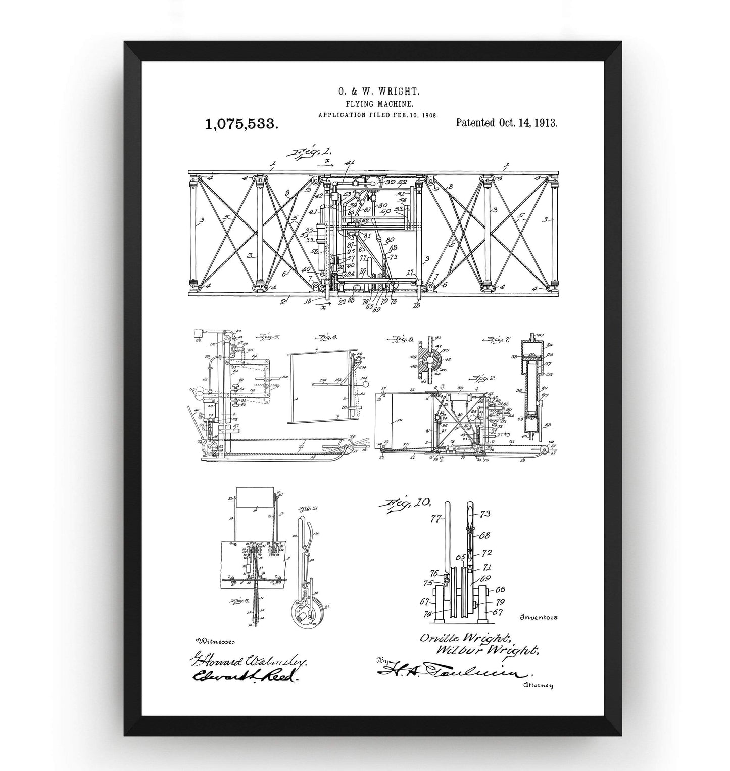 Wright Brothers Flying Machine 1913 Patent Print - Magic Posters