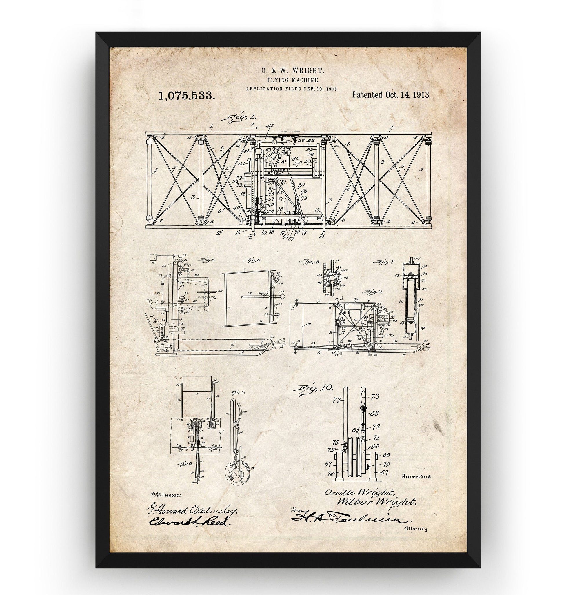 Wright Brothers Flying Machine 1913 Patent Print - Magic Posters