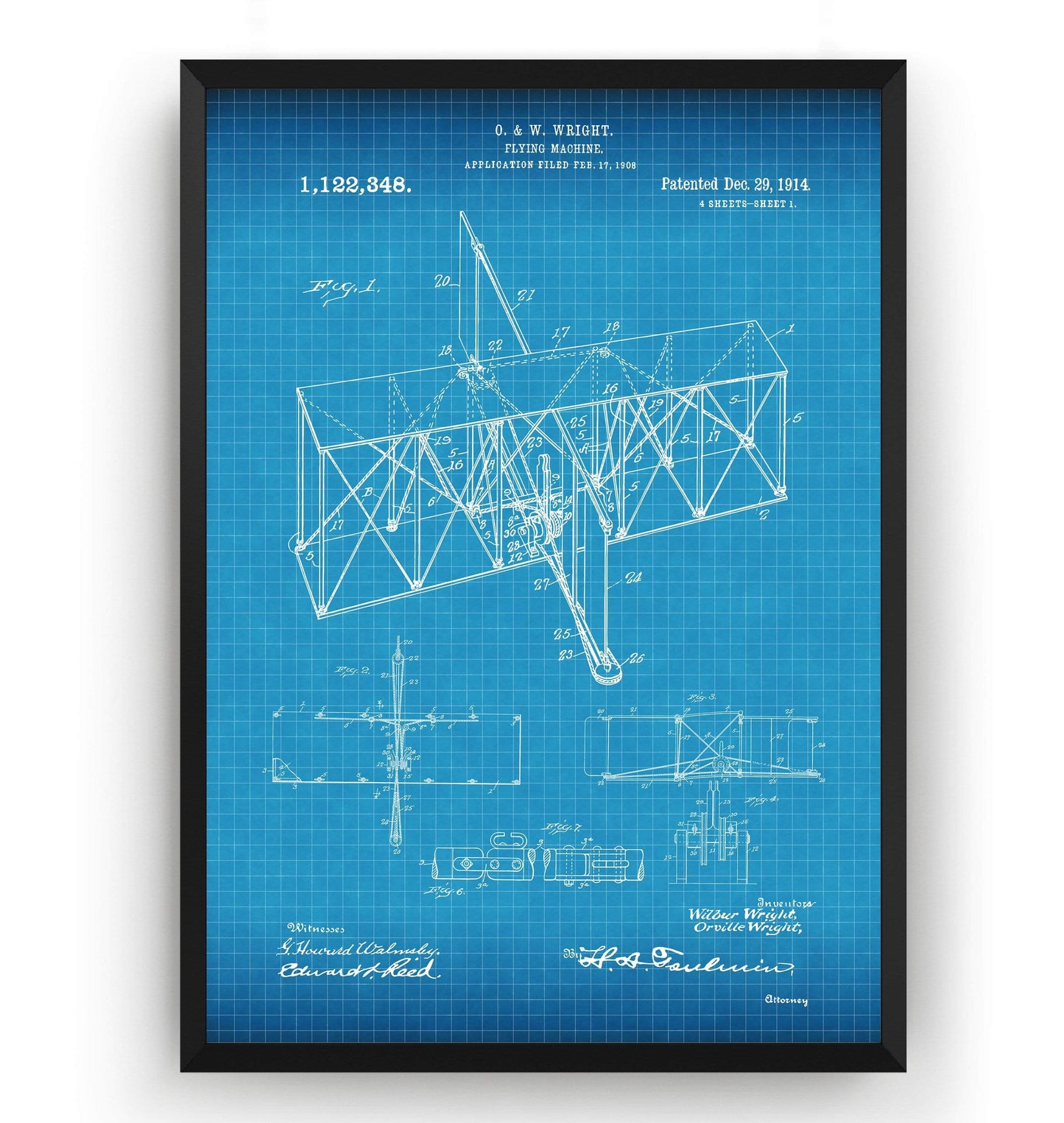 Wright Brothers Flying Machine 1914 Patent Print - Magic Posters