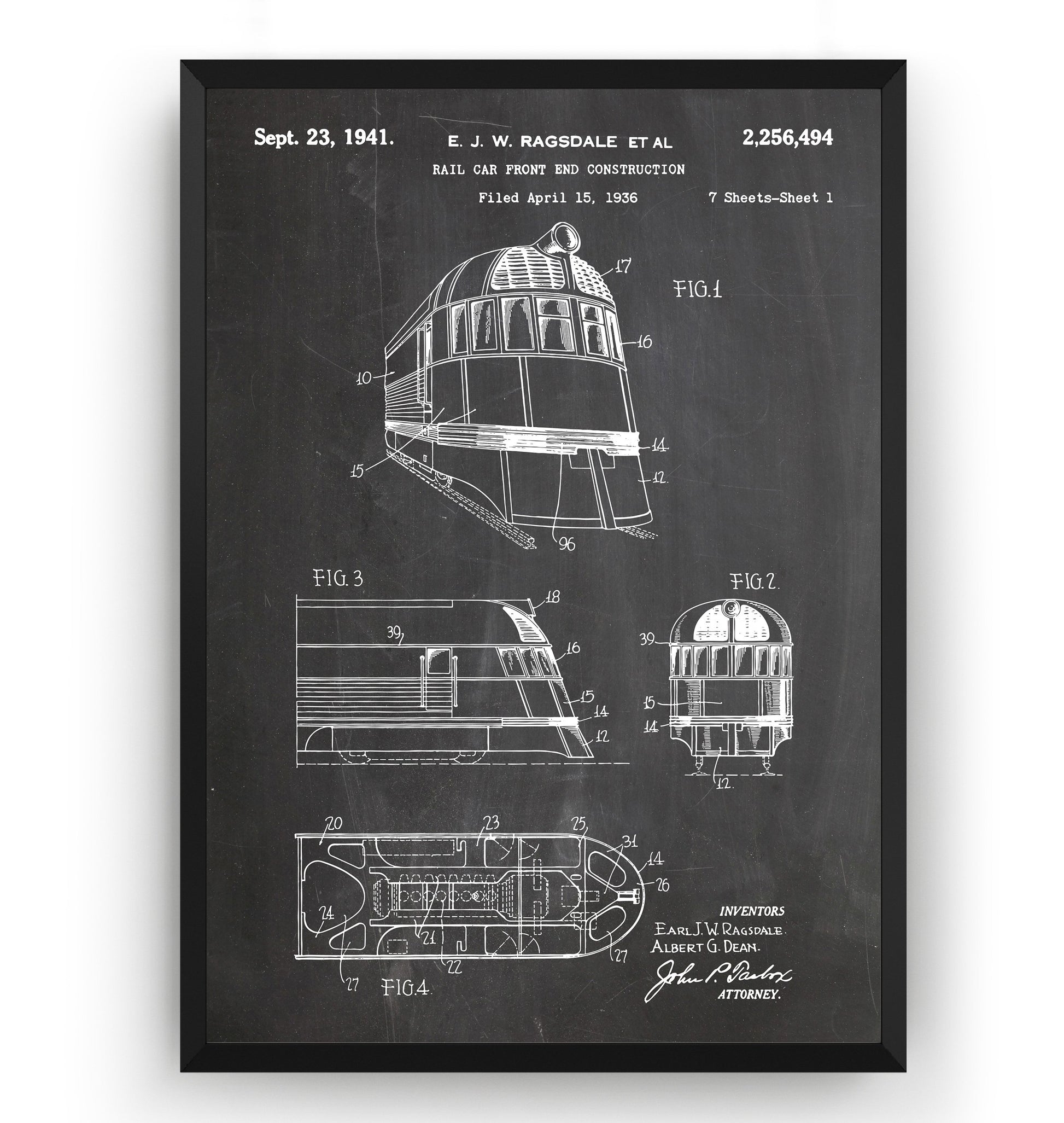 Zephyr Train 1936 Patent Print - Magic Posters