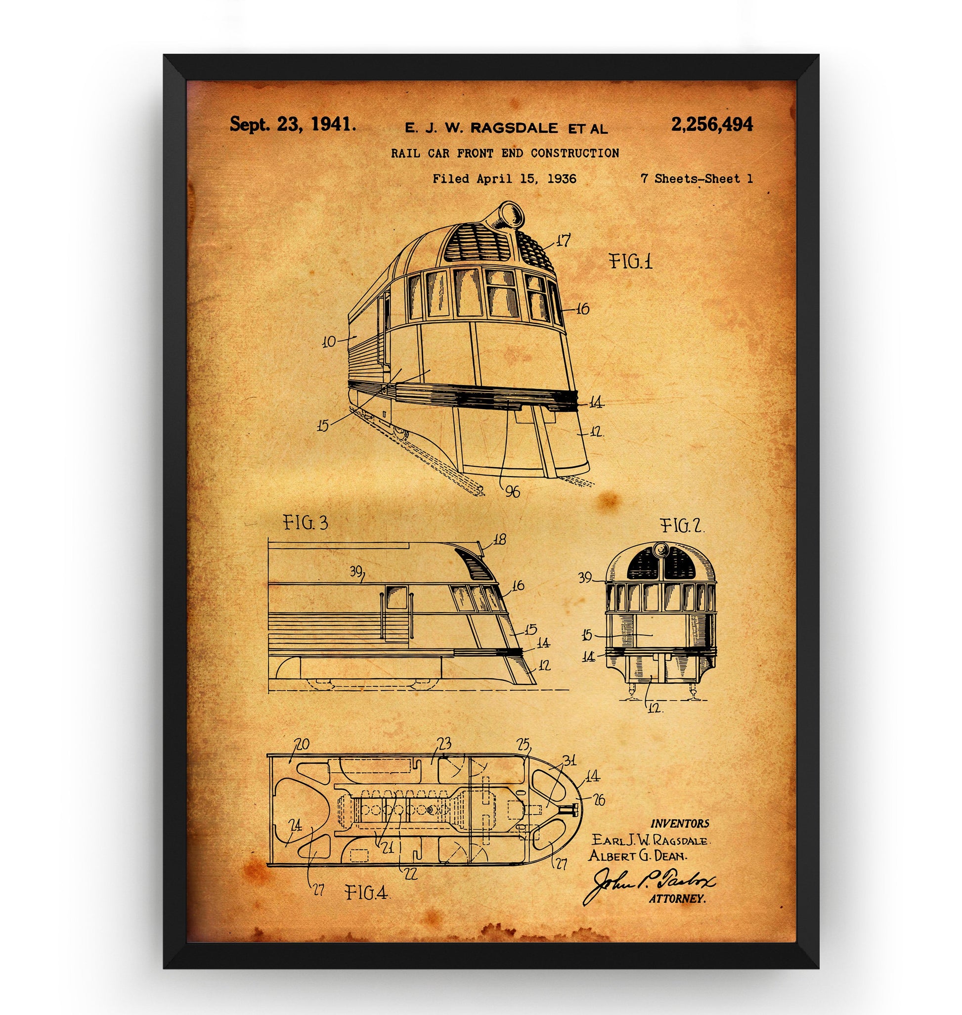 Zephyr Train 1936 Patent Print - Magic Posters